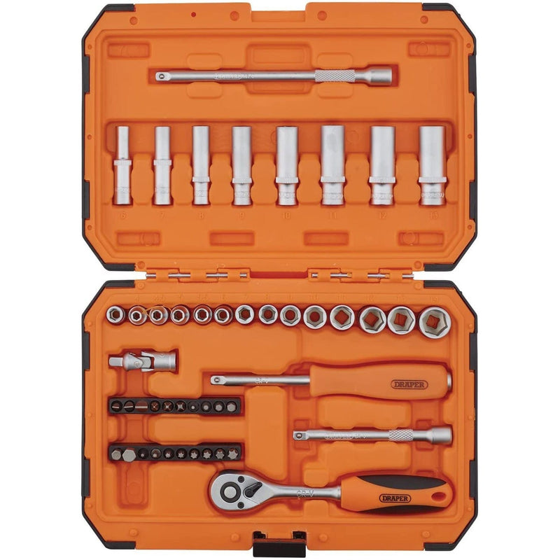 Draper Socket Set Draper 47pc Socket & Bit Set 1/4" Drive HI-TORQ® Chrome Vanadium 6 Point Sockets