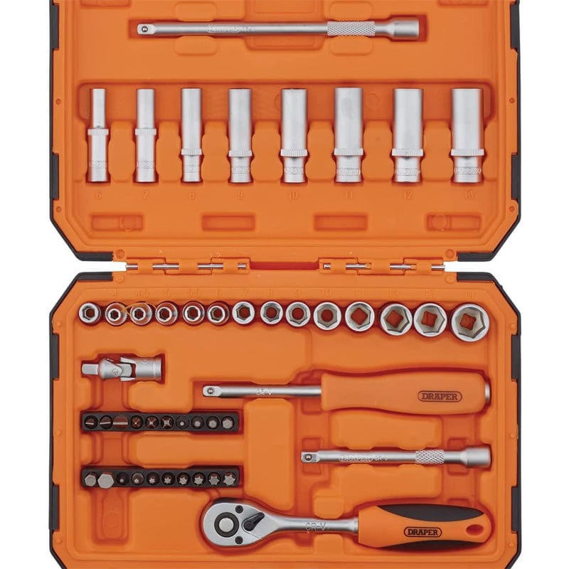 Draper Socket Set Draper 47pc Socket & Bit Set 1/4" Drive HI-TORQ® Chrome Vanadium 6 Point Sockets