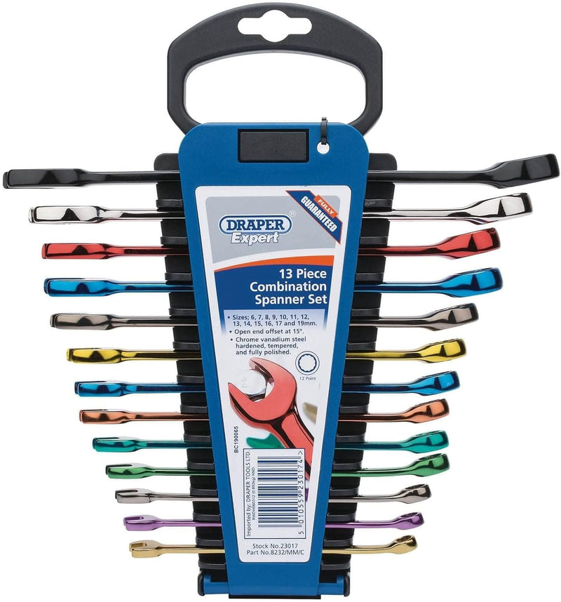 Draper Spanners Coloured Combination Spanner Set Draper 23017 Expert Hi-Torq Colour Metric 13PC