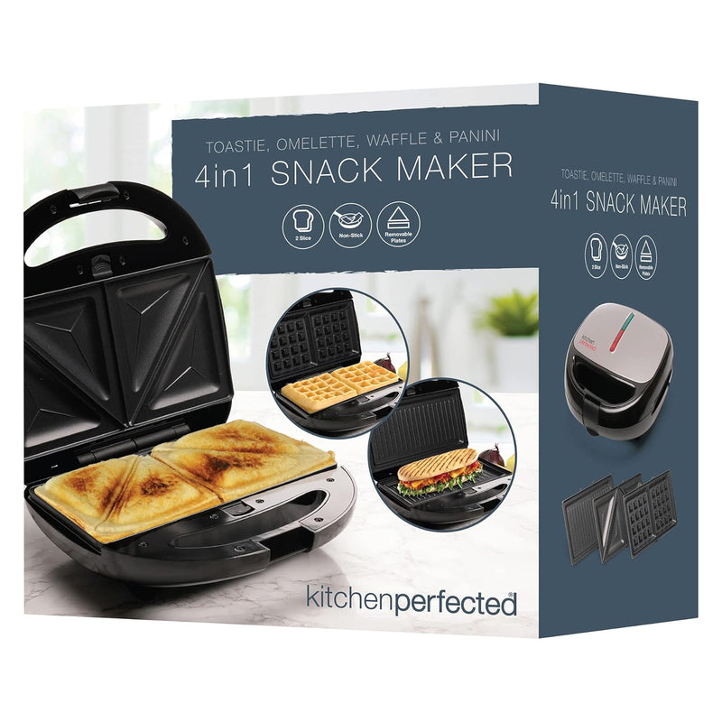 Electric 4-in-1 Toastie Waffle Omelette and Panini Maker with Removeable Non-Stick Plates