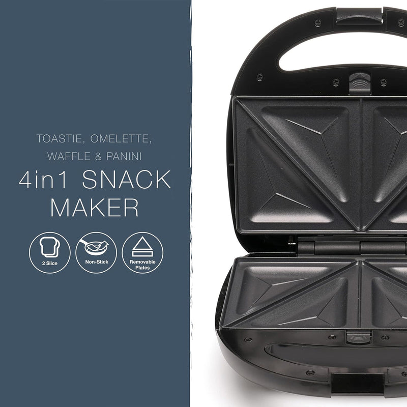 Electric 4-in-1 Toastie Waffle Omelette and Panini Maker with Removeable Non-Stick Plates