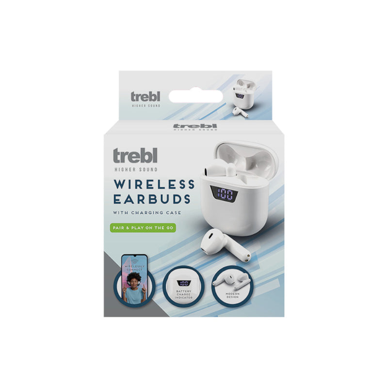 Wireless Bluetooth Earbuds With Charging Case Trebl - White