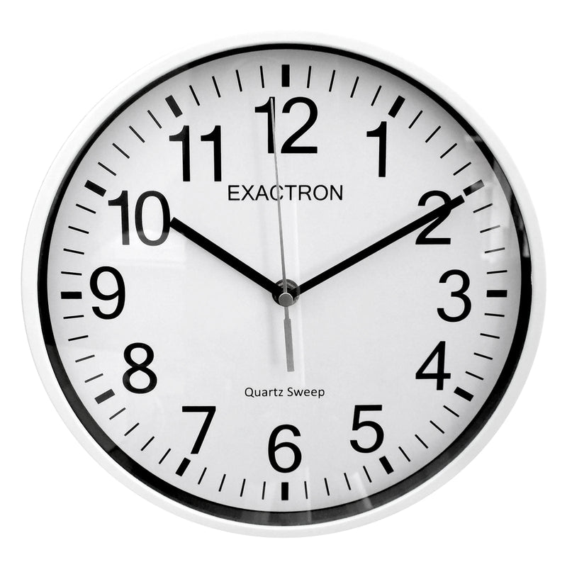 Exactron Wall Clock 10" Round White Wall Clock Quartz Silent Sweep Non Ticking Movement