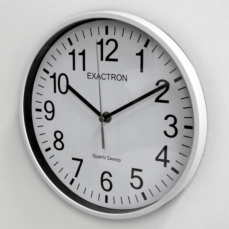 Exactron Wall Clock 10" Round White Wall Clock Quartz Silent Sweep Non Ticking Movement