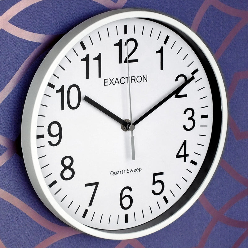 Exactron Wall Clock 10" Round White Wall Clock Quartz Silent Sweep Non Ticking Movement