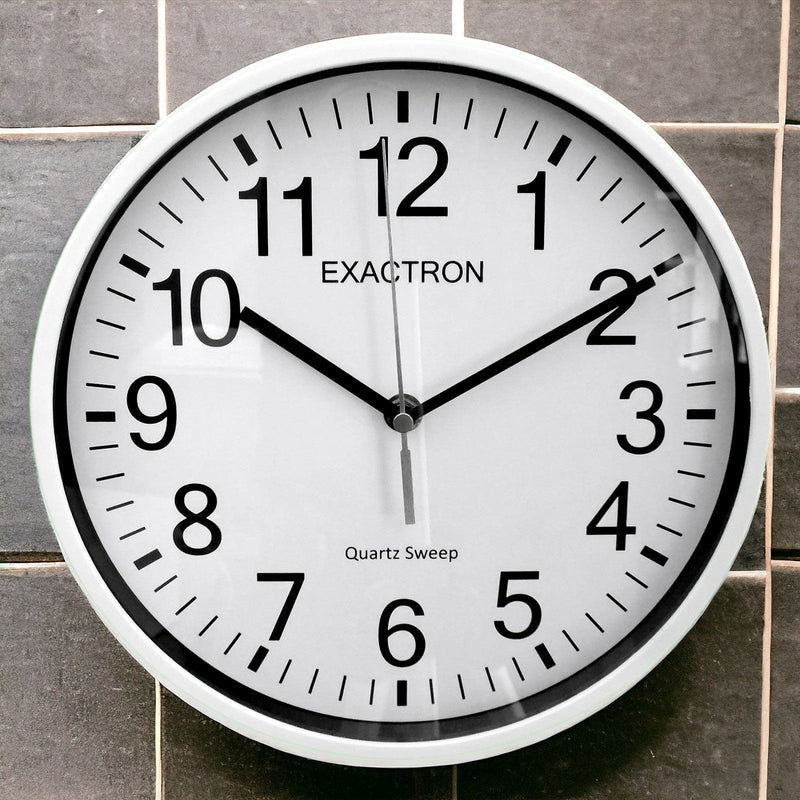 Exactron Wall Clock 10" Round White Wall Clock Quartz Silent Sweep Non Ticking Movement