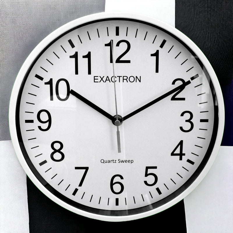 Exactron Wall Clock 10" Round White Wall Clock Quartz Silent Sweep Non Ticking Movement