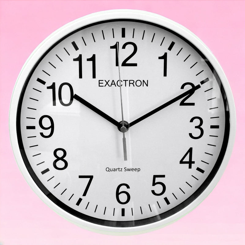 Exactron Wall Clock 10" Round White Wall Clock Quartz Silent Sweep Non Ticking Movement