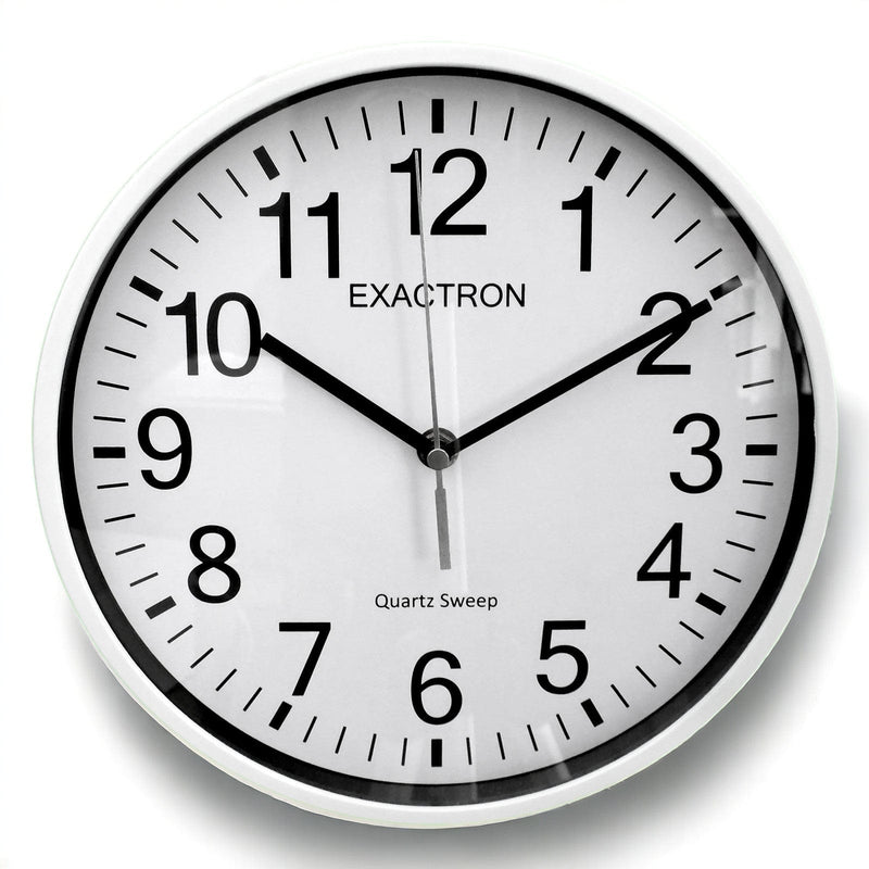 Exactron Wall Clock 10" Round White Wall Clock Quartz Silent Sweep Non Ticking Movement