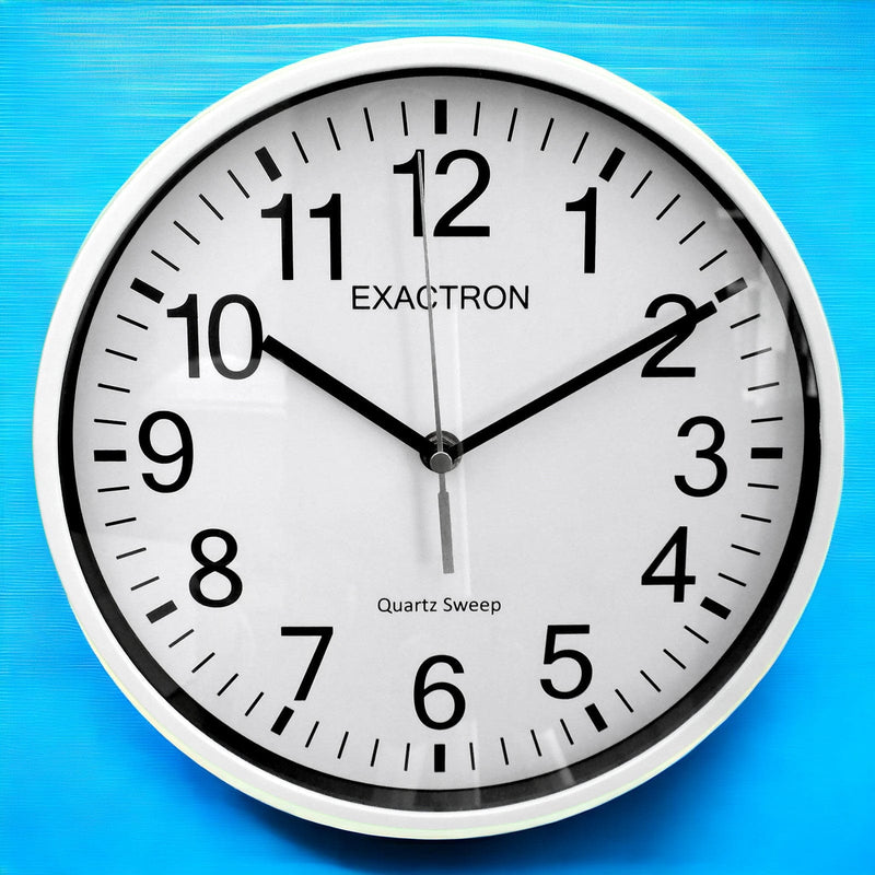 Exactron Wall Clock 10" Round White Wall Clock Quartz Silent Sweep Non Ticking Movement