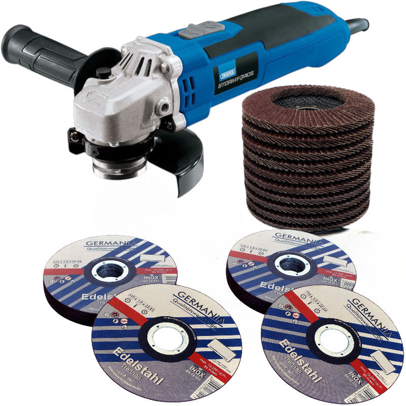 Draper 56457 Electric Angle Grinder 650W 115mm +30 Cutting Grinding & Flap Discs