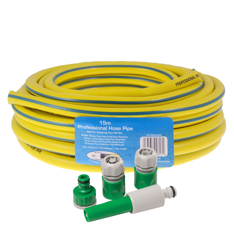 Heavy Duty Reinforced Garden Hose Pipe | 15m-50m Anti Kink Hosepipe | Connectors and Guide also avaiable