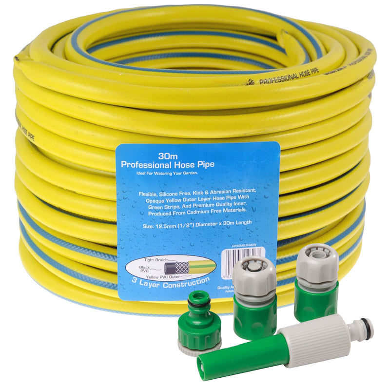 Heavy Duty Reinforced Garden Hose Pipe | 15m-50m Anti Kink Hosepipe | Connectors and Guide also avaiable