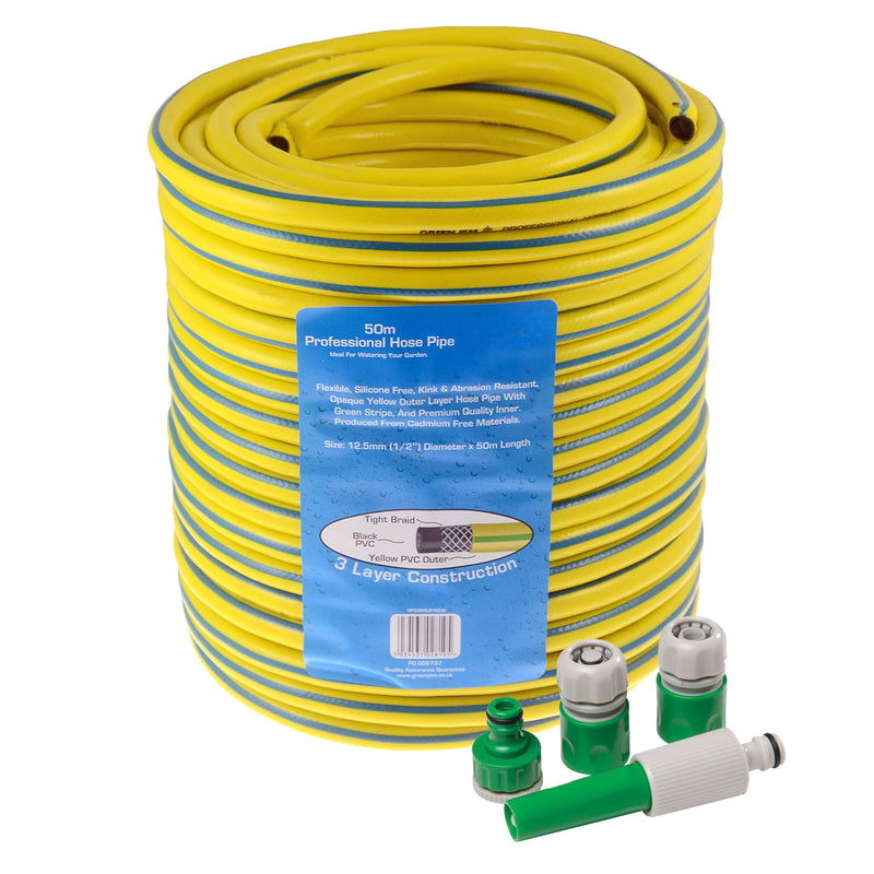 Heavy Duty Reinforced Garden Hose Pipe | 15m-50m Anti Kink Hosepipe | Connectors and Guide also avaiable