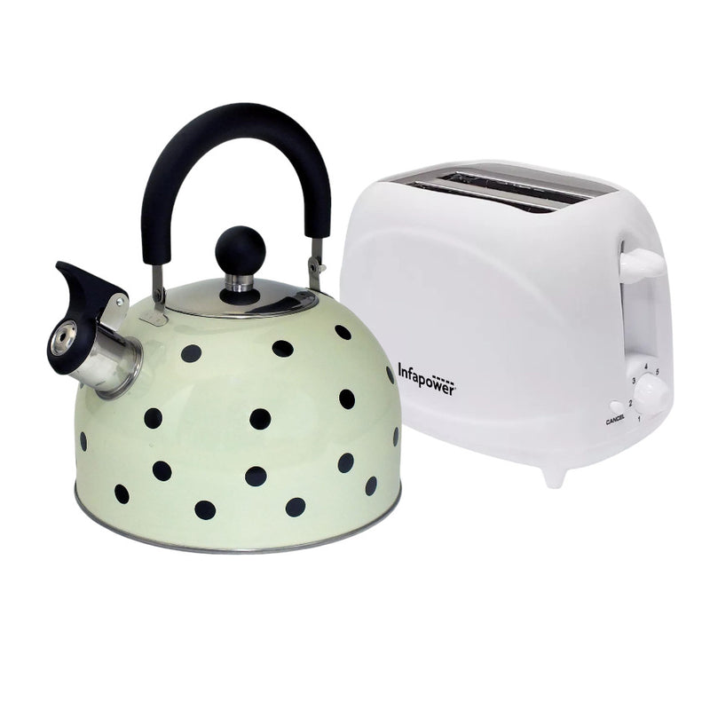 Kettle & Toaster Set - 2.5L Whistling Kettle  2 Slice Electric Variable Browning