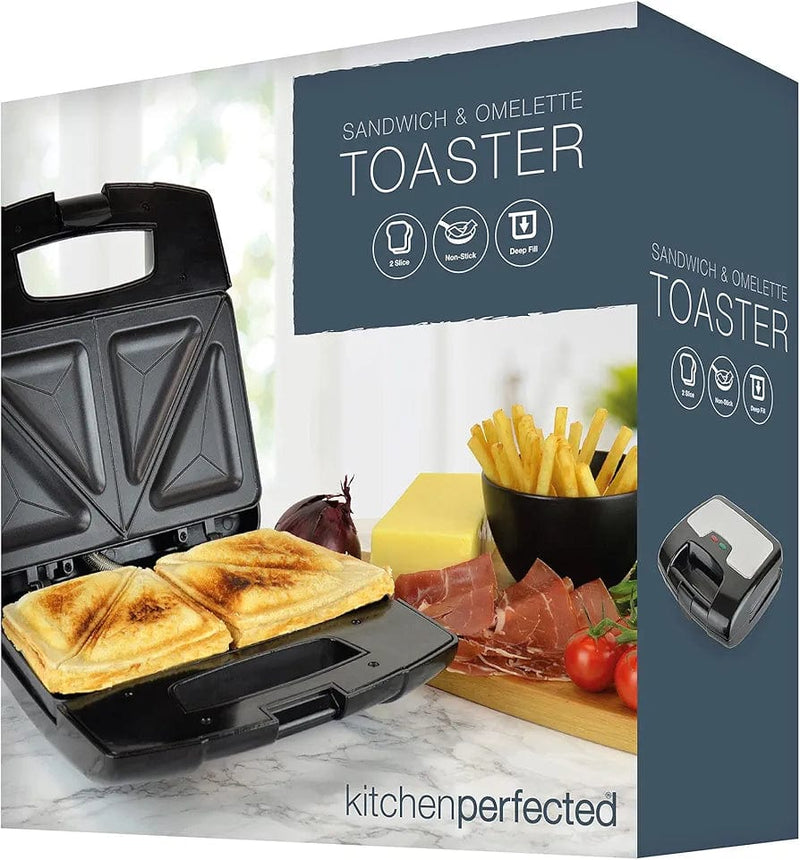 Kitchen Perfected Electric Sandwich Toaster 2 Slice Sandwich & Omelette Maker - Non-Stick - Portable - E2615BK - Black Steel