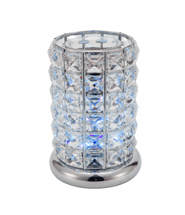 BOX DAMAGED -Aroma Lamp Oil Burner Wax Melt Silver Clear Crystal - Multi LED Colour Changing