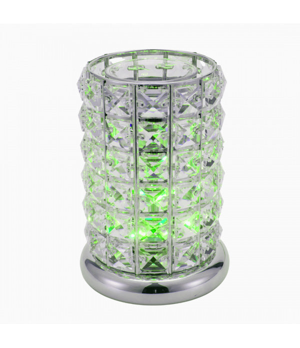 BOX DAMAGED -Aroma Lamp Oil Burner Wax Melt Silver Clear Crystal - Multi LED Colour Changing