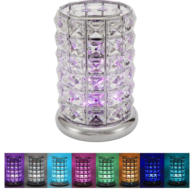 BOX DAMAGED -Aroma Lamp Oil Burner Wax Melt Silver Clear Crystal - Multi LED Colour Changing