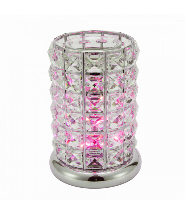 BOX DAMAGED -Aroma Lamp Oil Burner Wax Melt Silver Clear Crystal - Multi LED Colour Changing