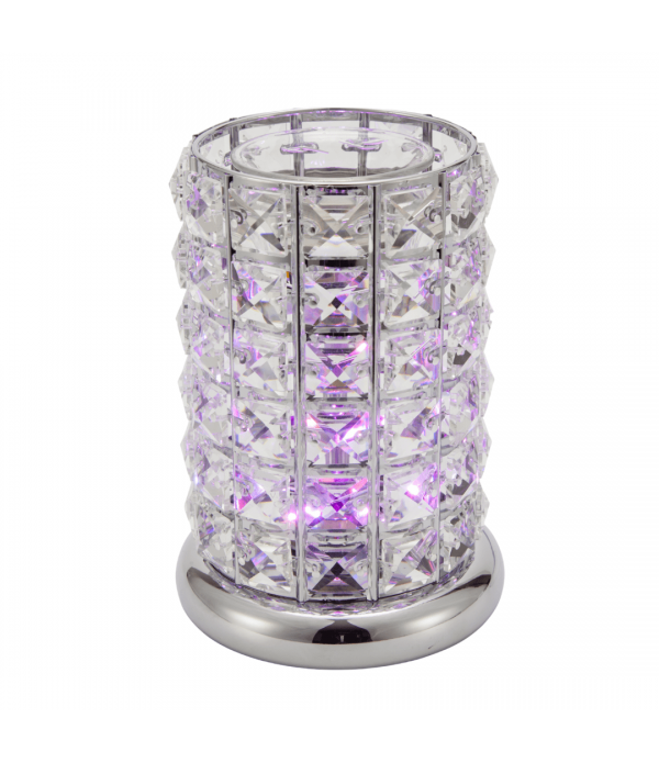 BOX DAMAGED -Aroma Lamp Oil Burner Wax Melt Silver Clear Crystal - Multi LED Colour Changing