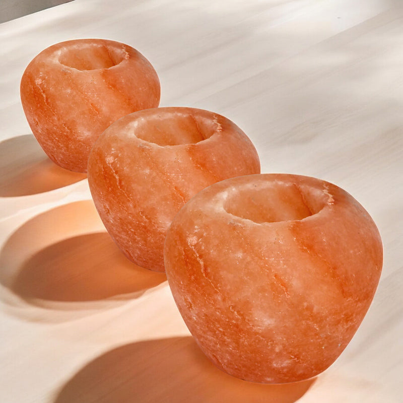 Set of 3 Apple Candle Tea Light Holders | 100% Authentic Pakistan Himalayan Pink Salt