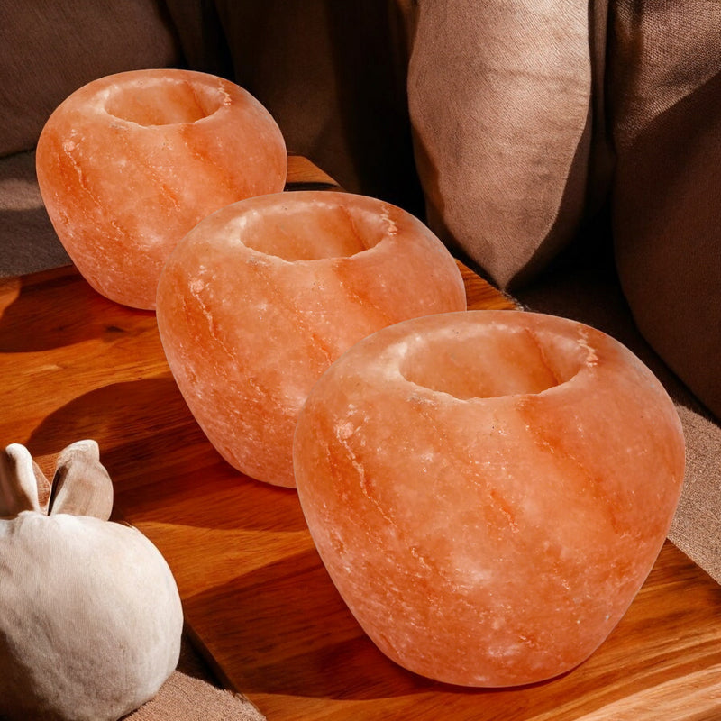 Set of 3 Apple Candle Tea Light Holders | 100% Authentic Pakistan Himalayan Pink Salt