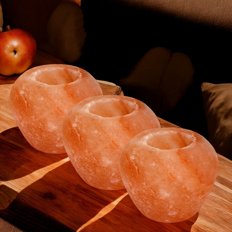 Set of 3 Apple Candle Tea Light Holders | 100% Authentic Pakistan Himalayan Pink Salt