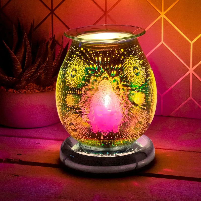 Lesser & Pavey Aroma Touch Lamp Electric Oil Burner and Wax Tart Melter Aroma Lamp | Glass Touch Control Light | 3D Buddha Design