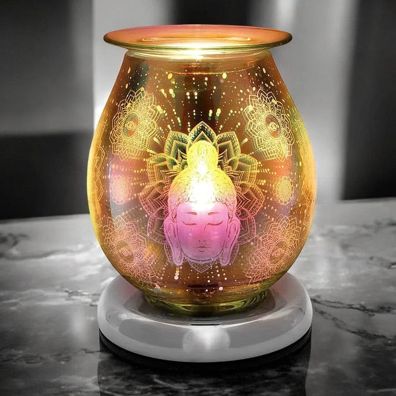 Lesser & Pavey Aroma Touch Lamp Electric Oil Burner and Wax Tart Melter Aroma Lamp | Glass Touch Control Light | 3D Buddha Design