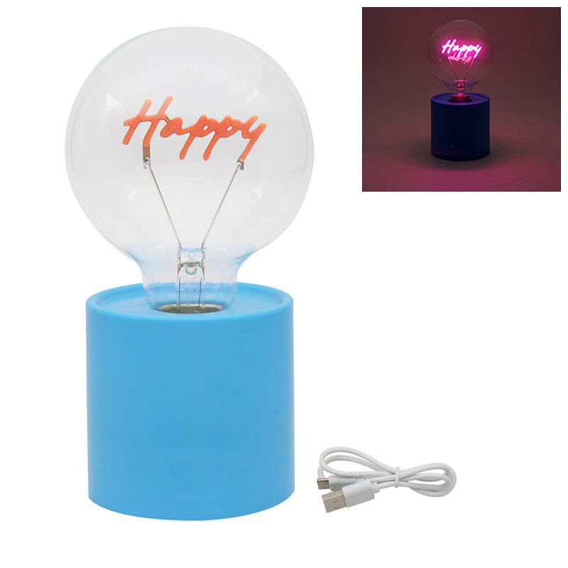 Lesser & Pavey Cordless Rechargeable Table Lamp Cordless USB Rechargeable Table Lamp with LED Bulb | Happy or Friend Neon Text