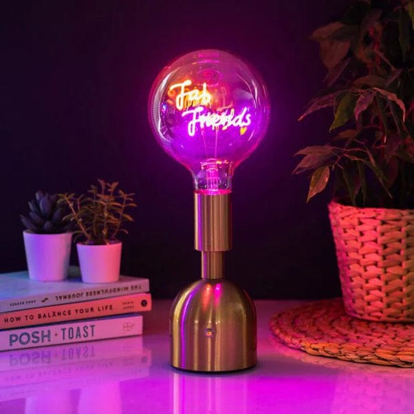 Lesser & Pavey Cordless Rechargeable Table Lamp USB Cordless Rechargeable Table Lamp with Brass Base, LED Bulb and Neon Text | Choice of Message