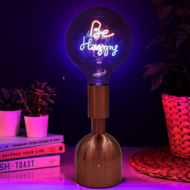 Lesser & Pavey Cordless Rechargeable Table Lamp USB Cordless Rechargeable Table Lamp with Brass Base, LED Bulb and Neon Text | Choice of Message