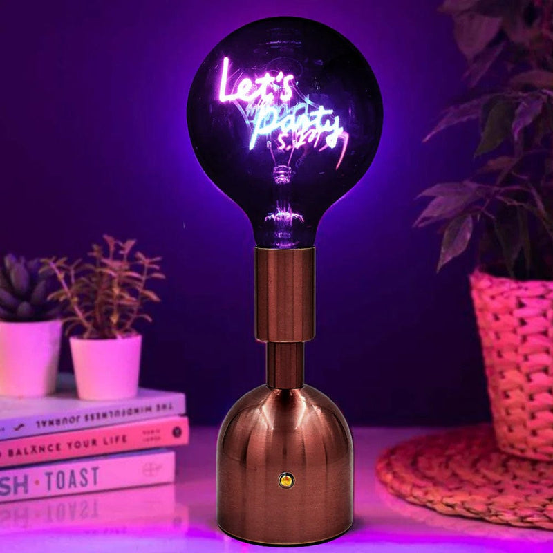 Lesser & Pavey Cordless Rechargeable Table Lamp USB Cordless Rechargeable Table Lamp with Brass Base, LED Bulb and Neon Text | Choice of Message