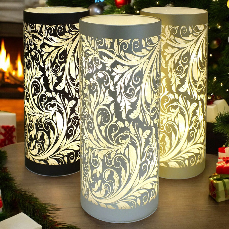 Lesser & Pavey LED Table Lamp LED Christmas Lights Battery Powered Cordless Glass Table Lamps | Sparkling Leaves Design