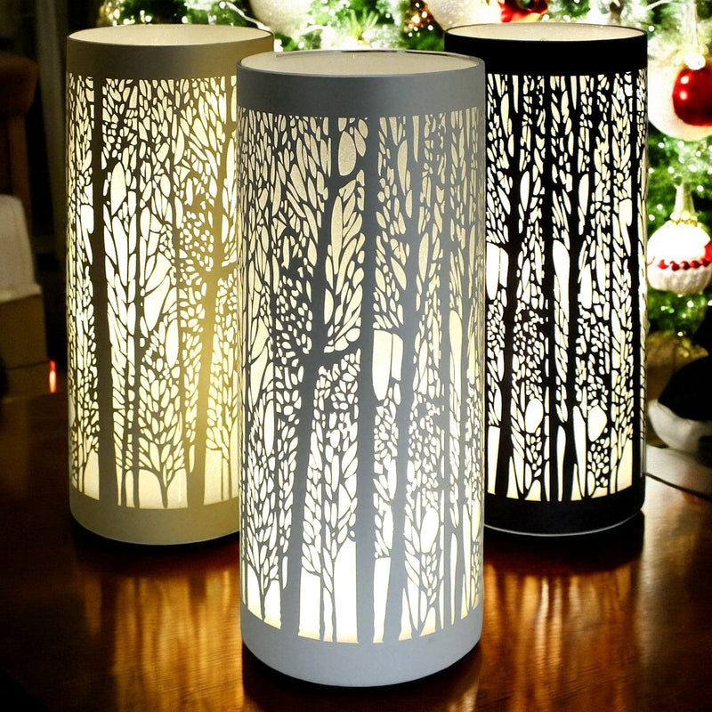 Lesser & Pavey LED Table Lamp LED Glass Christmas Lights Cordless Battery Powered Table Lamps | Blue, Gold or Silver with Tree Silhouettes