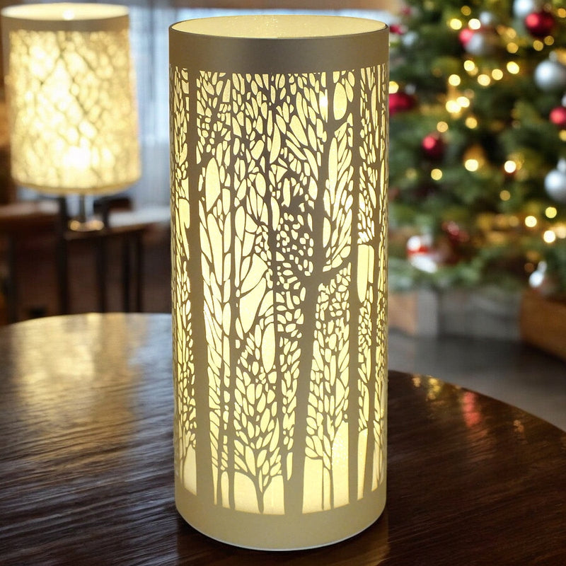 Lesser & Pavey LED Table Lamp LED Glass Christmas Lights Cordless Battery Powered Table Lamps | Blue, Gold or Silver with Tree Silhouettes