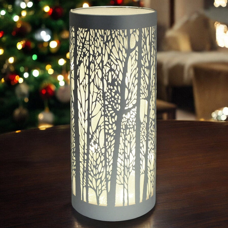 Lesser & Pavey LED Table Lamp LED Glass Christmas Lights Cordless Battery Powered Table Lamps | Blue, Gold or Silver with Tree Silhouettes