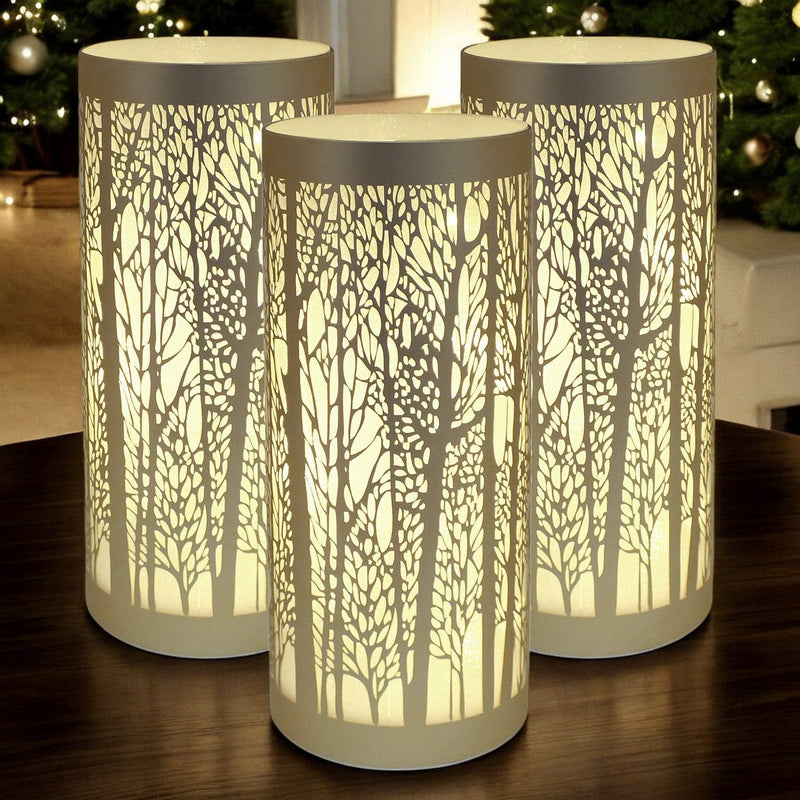 Lesser & Pavey LED Table Lamp LED Glass Christmas Lights Cordless Battery Powered Table Lamps | Blue, Gold or Silver with Tree Silhouettes