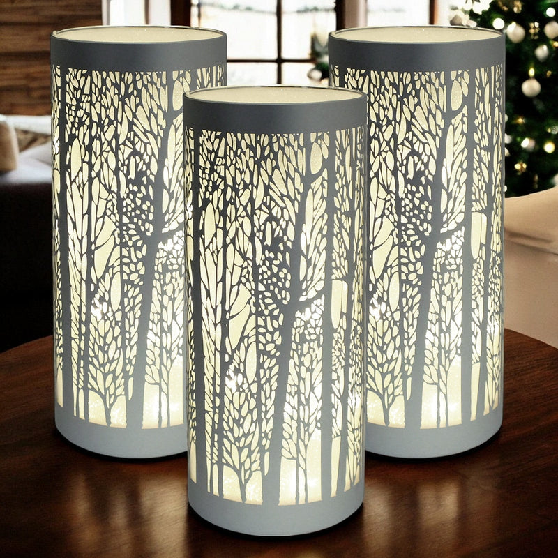 Lesser & Pavey LED Table Lamp LED Glass Christmas Lights Cordless Battery Powered Table Lamps | Blue, Gold or Silver with Tree Silhouettes