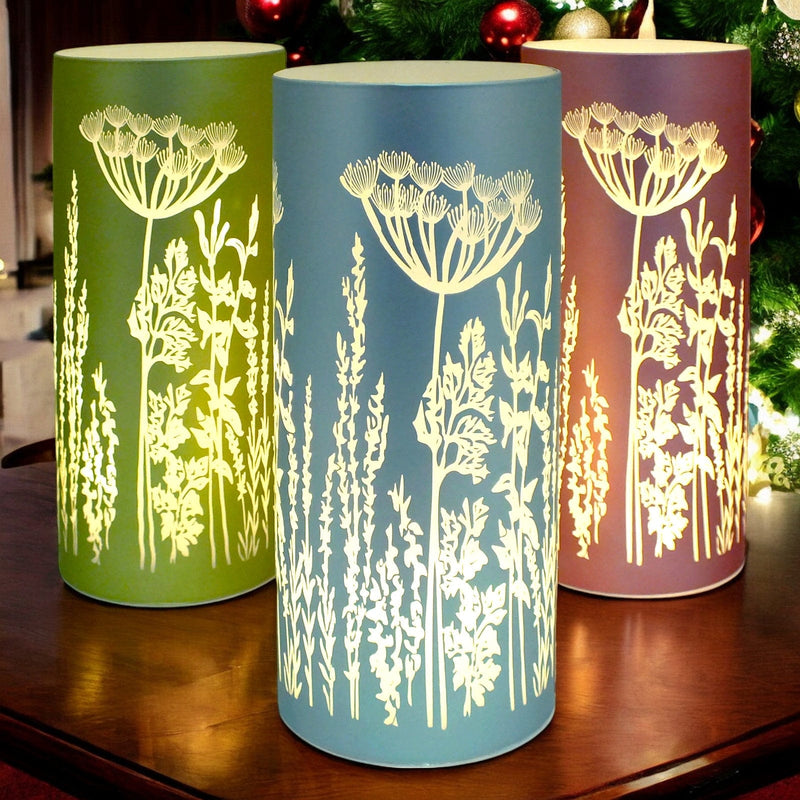 Lesser & Pavey LED Table Lamp LED Glass Table Lamps Battery Operated Cordless Lights | Illuminated Flower Design in Blue, Green or Pink