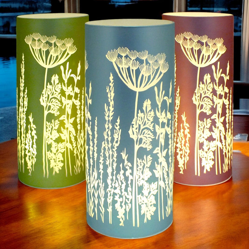 Lesser & Pavey LED Table Lamp LED Glass Table Lamps Battery Operated Cordless Lights | Illuminated Flower Design in Blue, Green or Pink