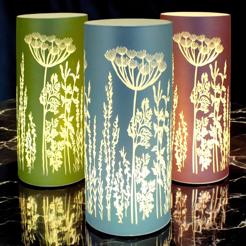 Lesser & Pavey LED Table Lamp LED Glass Table Lamps Battery Operated Cordless Lights | Illuminated Flower Design in Blue, Green or Pink