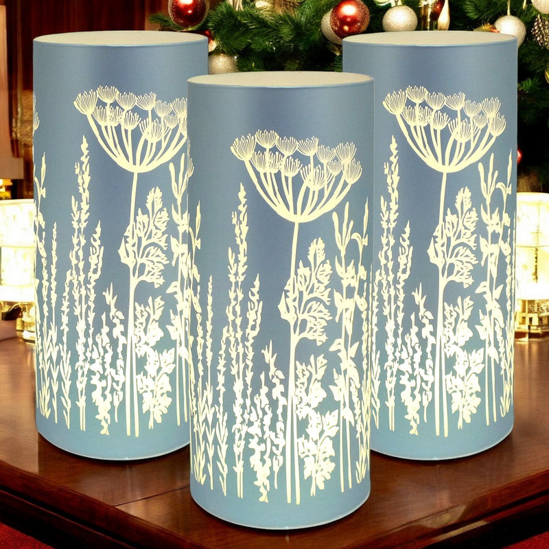 Lesser & Pavey LED Table Lamp LED Glass Table Lamps Battery Operated Cordless Lights | Illuminated Flower Design in Blue, Green or Pink