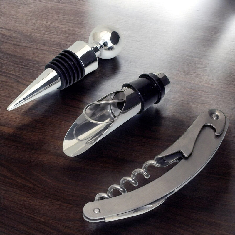 Lesser & Pavey Wine Gift Set 3 Piece Wine Connoisseurs Gift Set Corkscrew Bottle Stopper and Pourer