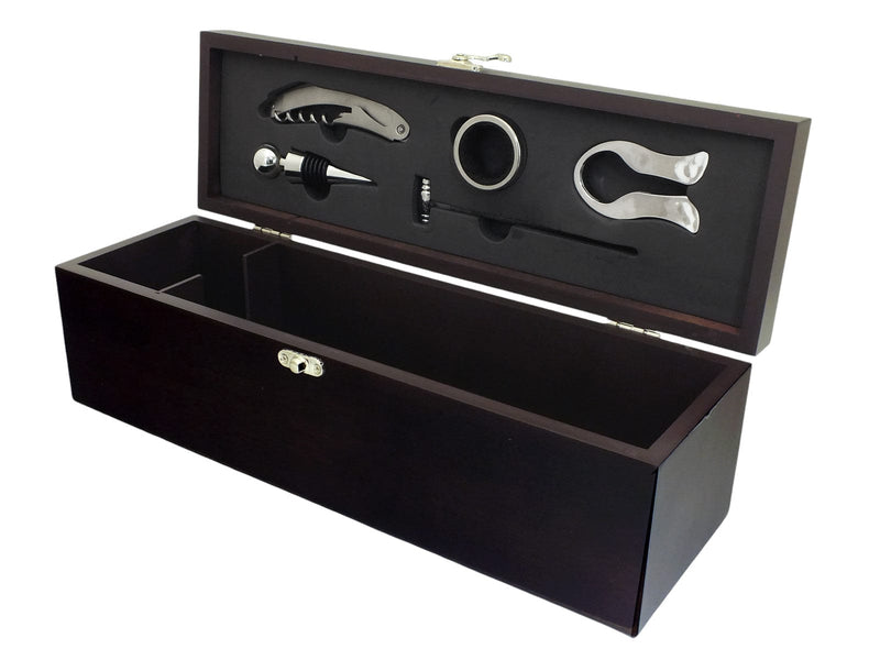 Lesser & Pavey Wine Gift Set Wooden Wine Bottle Presentation Case & Accessories Connoisseur's Gift Set