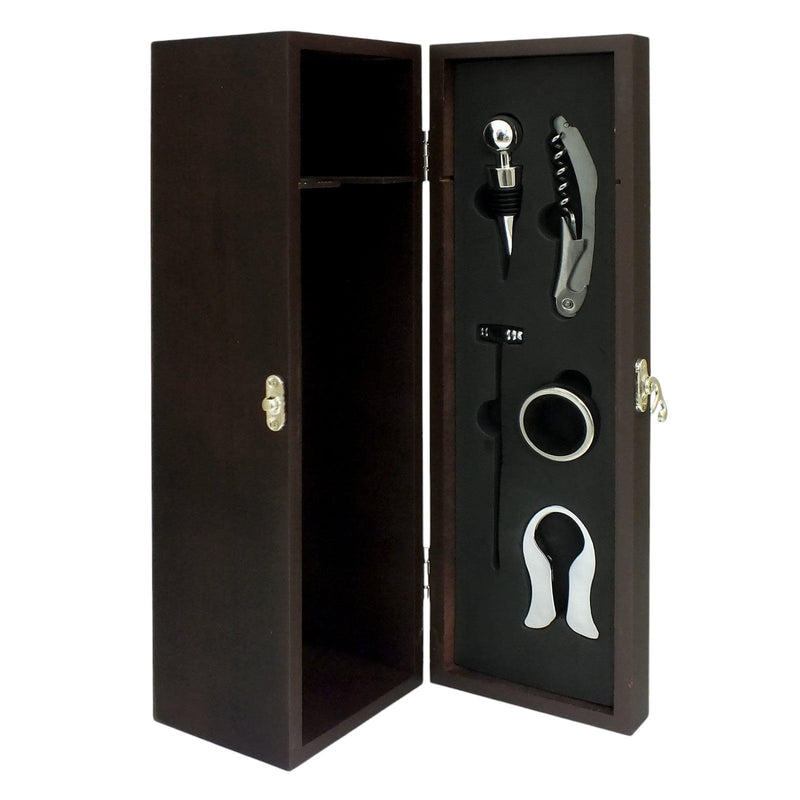 Lesser & Pavey Wine Gift Set Wooden Wine Bottle Presentation Case & Accessories Connoisseur's Gift Set