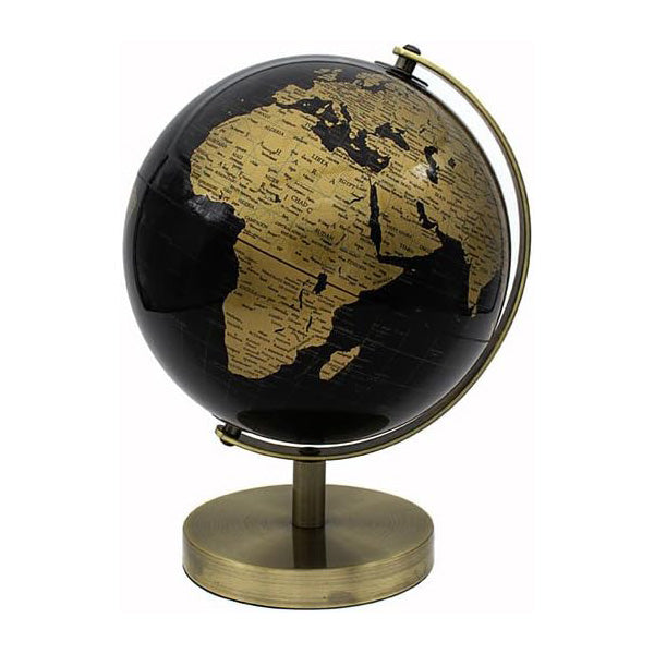 Rotating World Globe with Desktop Stand Black & Gold Revolving Educational Atlas Map