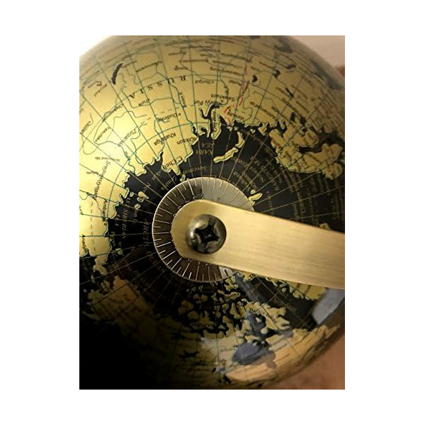 Rotating World Globe with Desktop Stand Black & Gold Revolving Educational Atlas Map