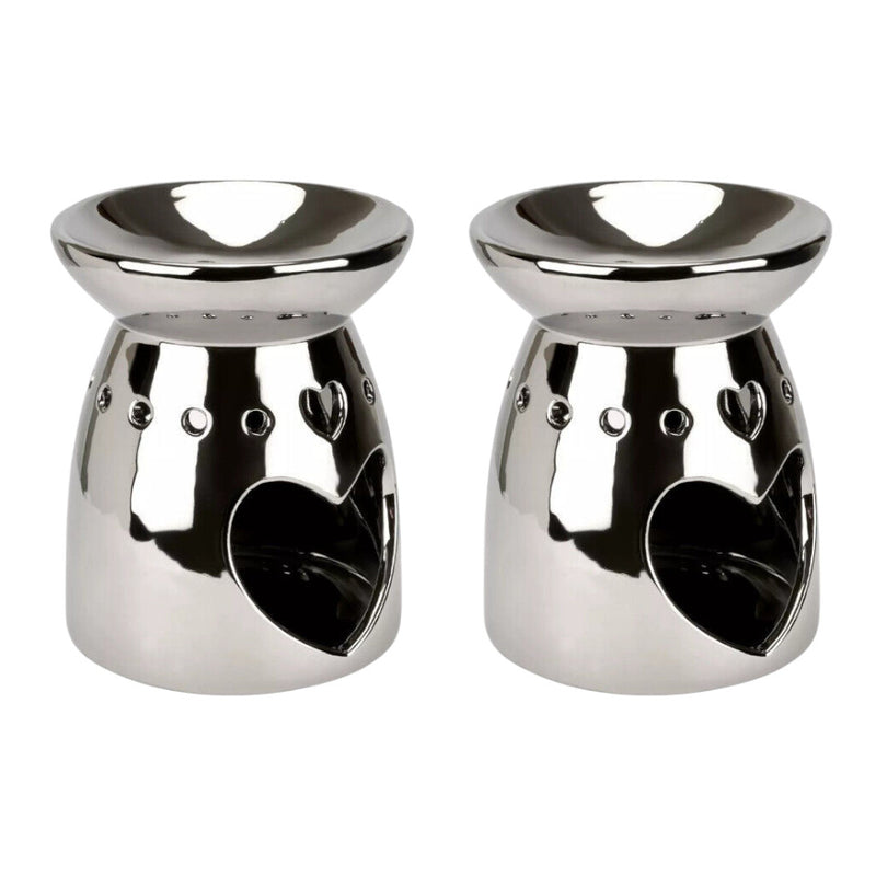 Tea Light Wax Melt Warmer Oil Burner - 2 PACK - Silver Heart